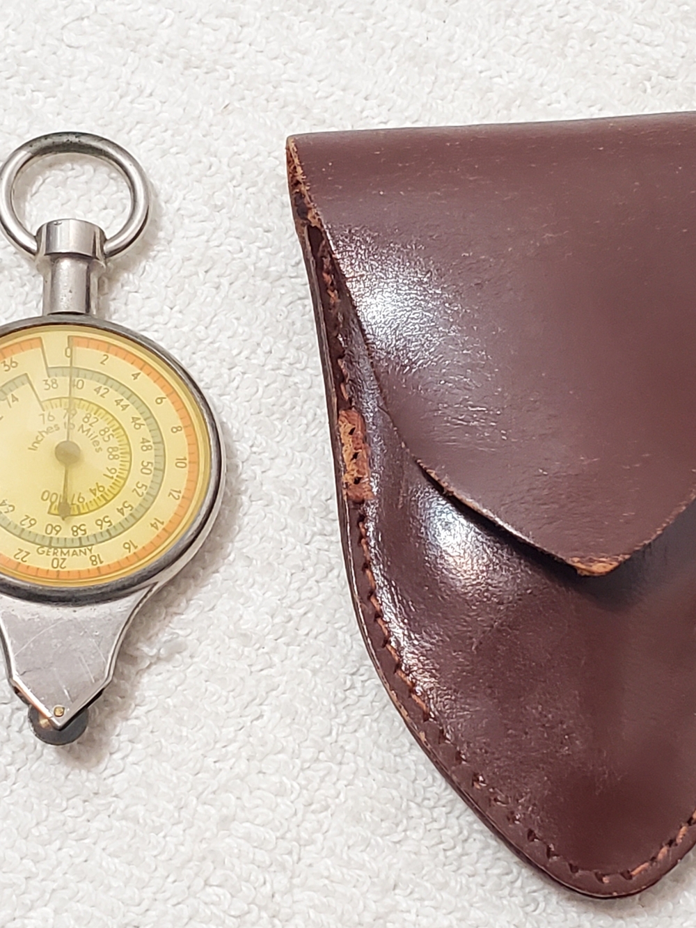 Vintage German Map Measurer Compass Leather Case Opisometer Pathfinder Distance